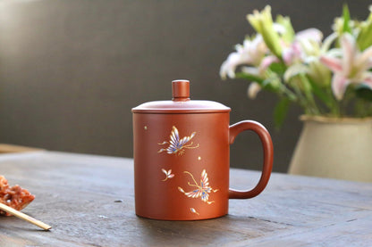 Butterfly Flowers (蝶恋花盖杯) Purple Clay Covered Cup Yixing Zisha Teacup 420ML