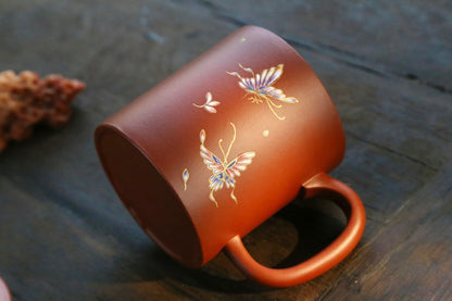 Butterfly Flowers (蝶恋花盖杯) Purple Clay Covered Cup Yixing Zisha Teacup 420ML